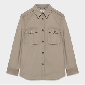 Babaton Region Long Sleeve Brushed Fabric Button Up Shirt Jacket in Light Birch.